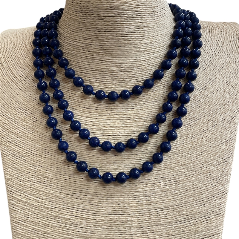 SN608IG INDIGO 60" 8MM SEMI PRECIOUS STONE NECKLACE