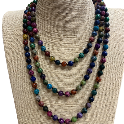 SN608MLT MULTI 60'' 8MM SEMI PRECIOUS STONE NECKLACE