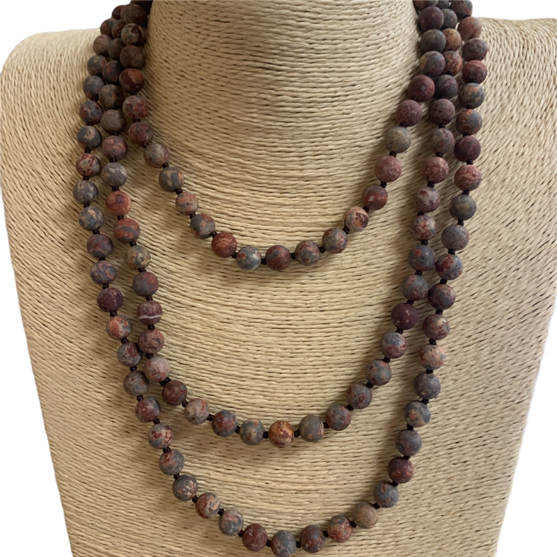 SN608MR 60" 8MM MUDDY RED SEMI-PRECIOUS STONE NECKLACE