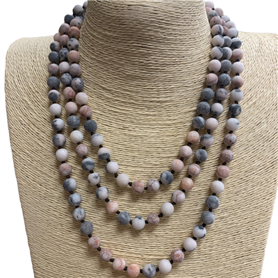 SN608PGY PINK GRAY 60'' 8MM SEMI PRECIOUS STONE NECKLACE