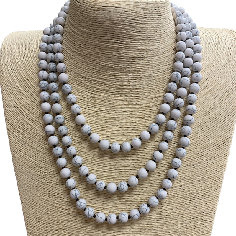 SN608WH 60" 8MM WHITE SEMI PRECIOUS STONE NECKLACE