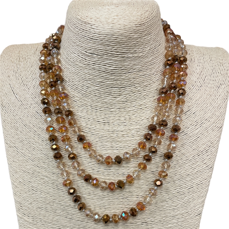 SN810015  ''60'' 8MM CHAMPAGNE & BROWN  MIX CRYSTAL NECKLACE