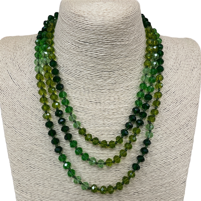 SN810023  ''60'' 8MM CLEAR GREEN  CRYSTAL NECKLACE