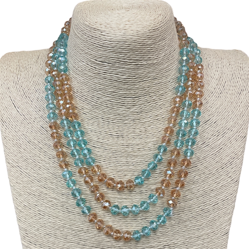 SN8100BC  ''60'' 8MM CLEAR  BLUE & CHAMPAGNE  CRYSTAL NECKLACE
