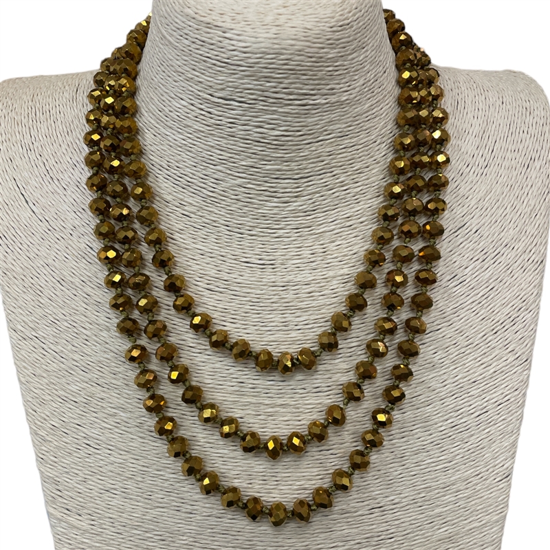 SN8100GM   ''60'' 8MM METALLIC GOLD  CRYSTAL NECKLACE