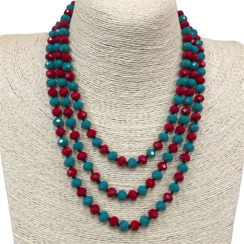 SN8100MC   ''60'' 8MM GREEN & RED  CRYSTAL NECKLACE
