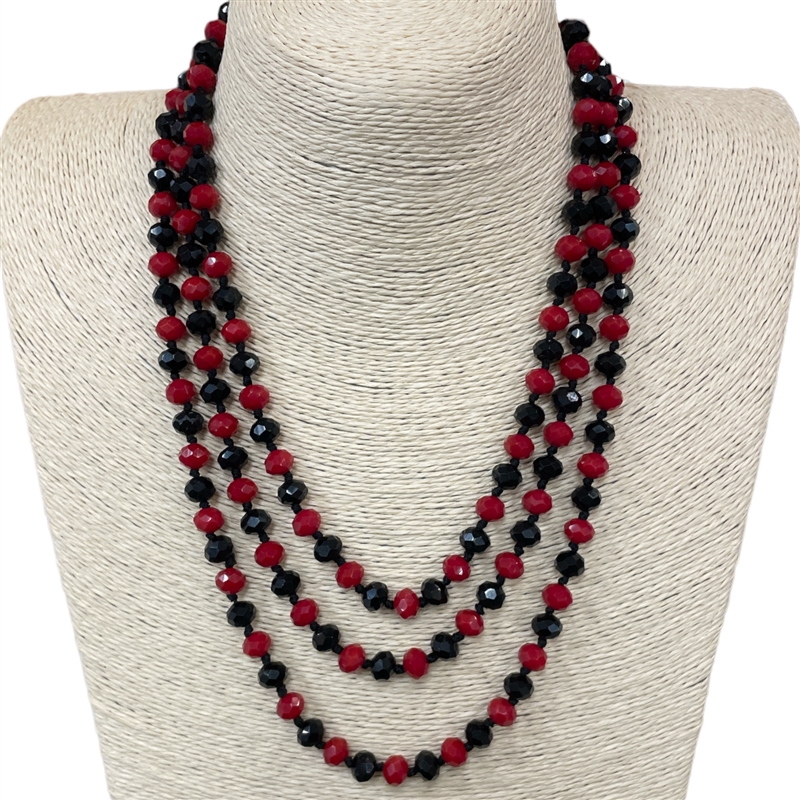 SN8100RB  ''60'' 8MM RED BLACK  CRYSTAL NECKLACE