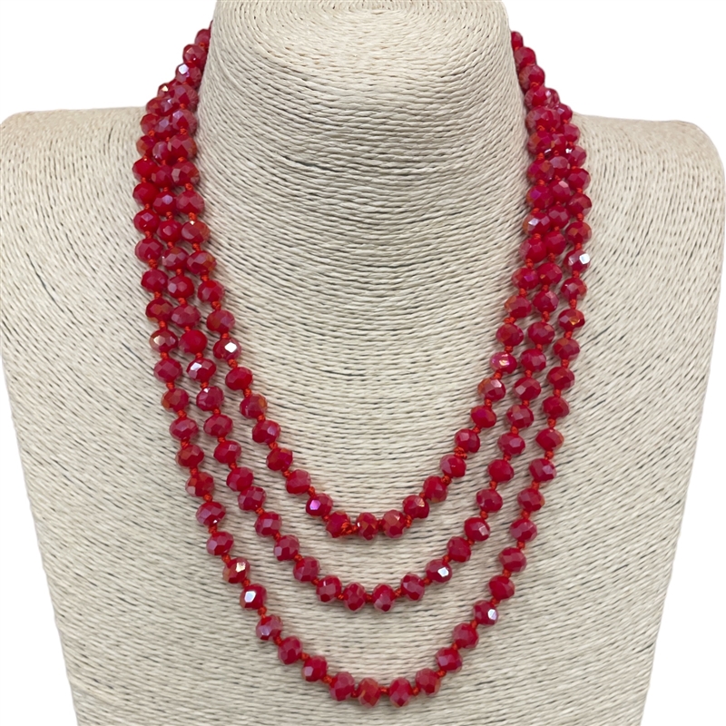 SN8100RD  ''60'' 8MM RED CRYSTAL NECKLACE