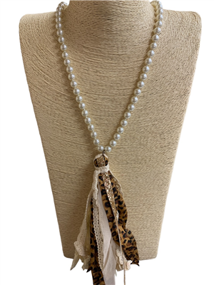SN8248PR PEARL FABRIC TASSEL LONG NECKLACES