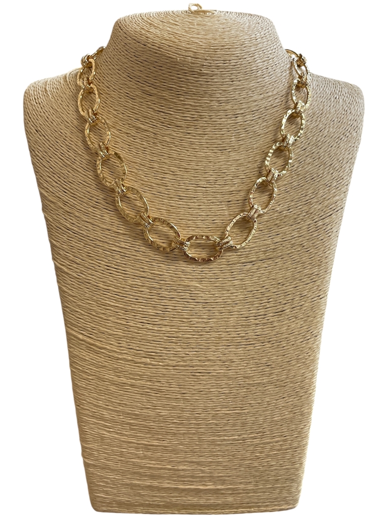 SNA034 HAMMERED GOLD OVAL LINK NECKLACE