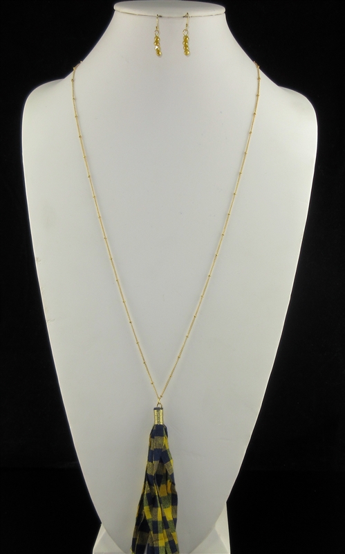 SJNE4271 YELLOW PLAID GOLD THIN NECKLACE SET