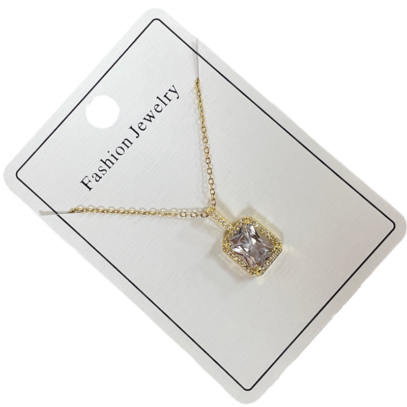 SQ295 SMALL SQUARE  CRYSTAL STONE NECKLACE