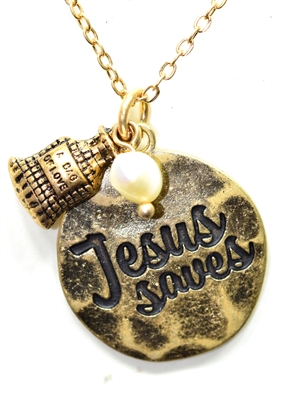 SS0372 INSPIRATIONAL HAMMERED NECKLACE SET