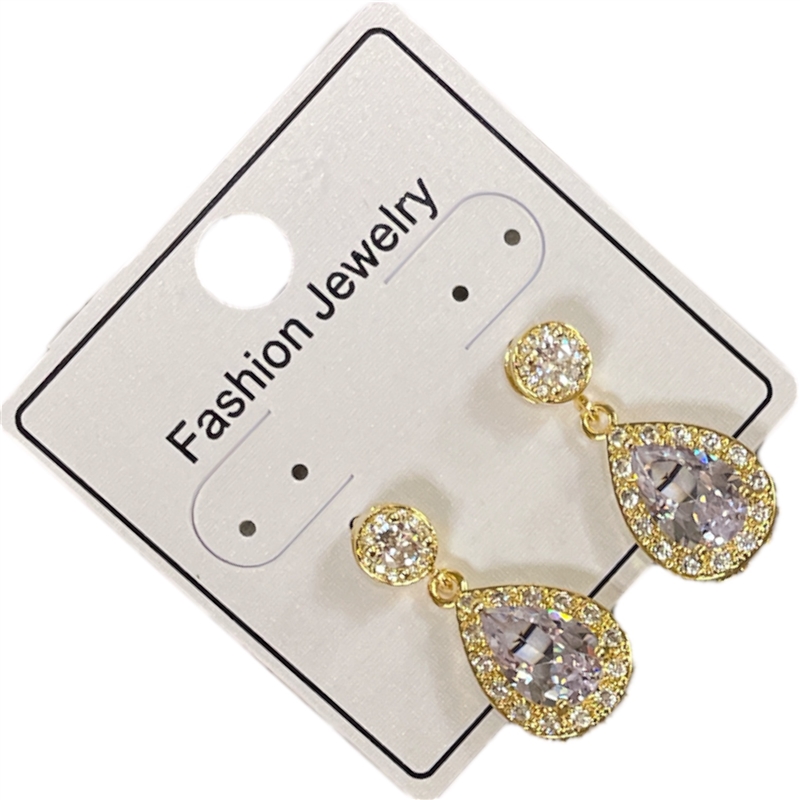 T295D GOLD RHINESTONE TEARDROP EARRINGS
