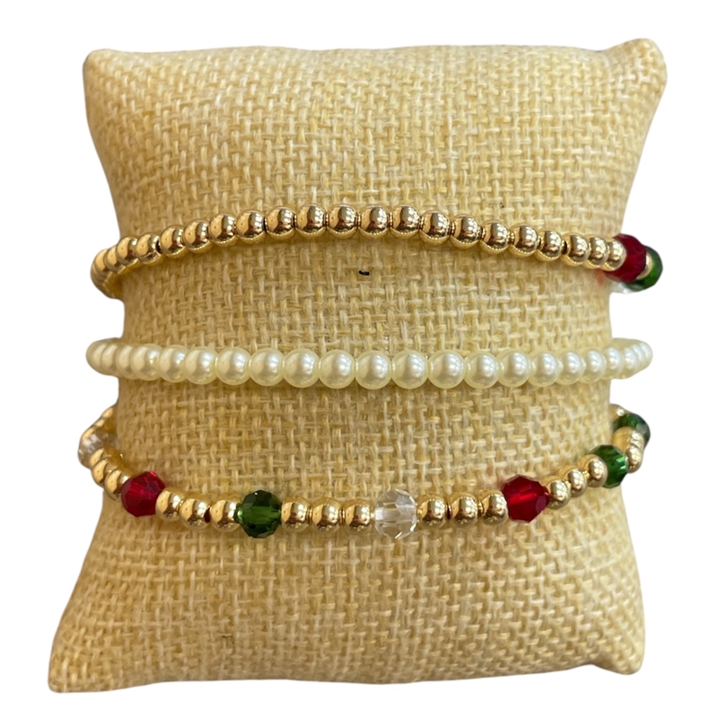 TB9515 CRYSTAL & PEARL BEADED CHRISTMAS BRACELET