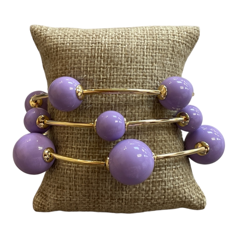 TB6003 GOLD & LAVENDER ACRYLIC BEADED 3 PCS BRACELET SET