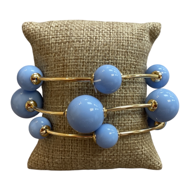 TB6003B GOLD & LIGHT BLUE ACRYLIC BEADED 3 PCS BRACELET SET