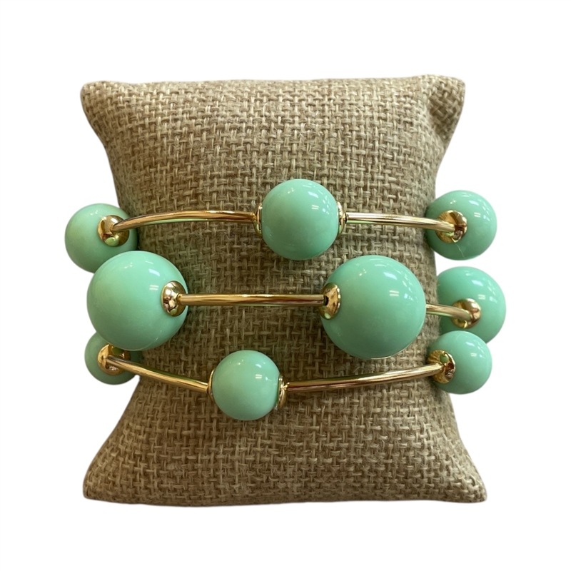 TB6003M GOLD & MINT ACRYLIC BEADED 3 PCS BRACELET SET