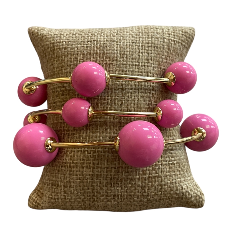 TB6003P GOLD & PINK ACRYLIC BEADED 3 PCS BRACELET SET