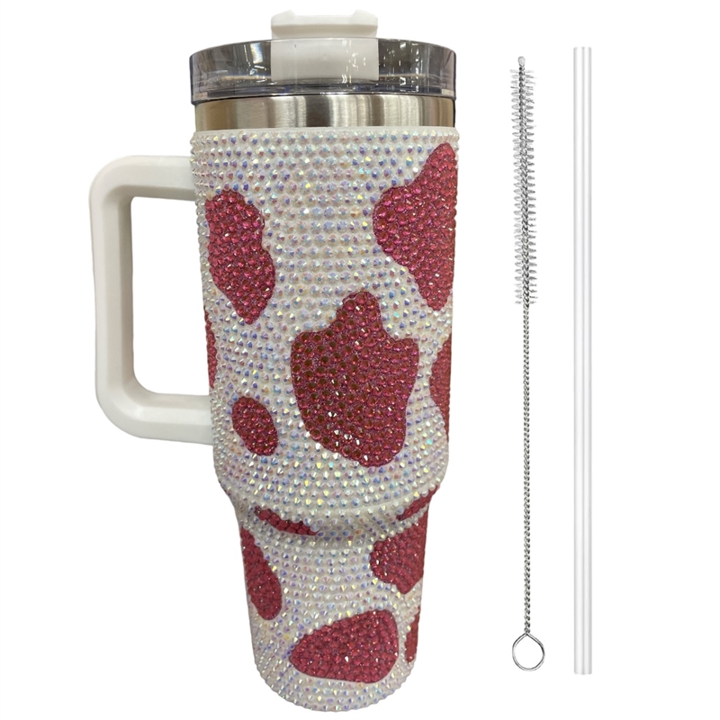 TB600 PINK SPOTTED RHINESTONE TUMBLER WITH HANDLE