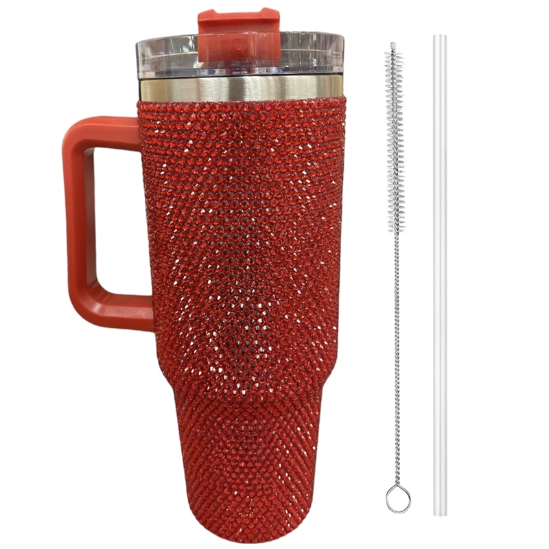 TB600 RED RHINESTONE TUMBLER WITH HANDLE