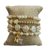 TB6039 GOLD PEARL BEADED STAR STRETCH BRACELET SET