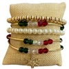 TB6054 PEARL & CRYSTAL 5 PC SET CHRISTMAS BRACELET