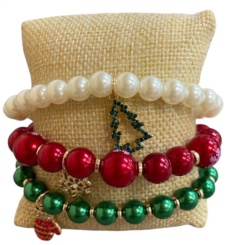 TB6055 CHRISTMAS BEADED 3 PC SET BRACELET