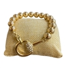 TB6071 GOLD BEADED RHINESTONE U LINK STRETCH BRACELET
