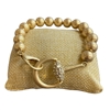 TB6071W HAMMERED MATTE GOLD BEADED RHINESTONE U LINK STRETCH BRACELET