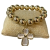 TB6085 GOLD CHUNKY CROSS CHARM STRETCH BRACELET