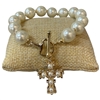 TB6087 PEARL BEADED CROSS CHARM TOGGLE BRACELET
