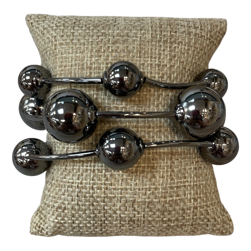 TB9233M SPHERES BEADED 3 PCS GUN METAL BRACELET SET