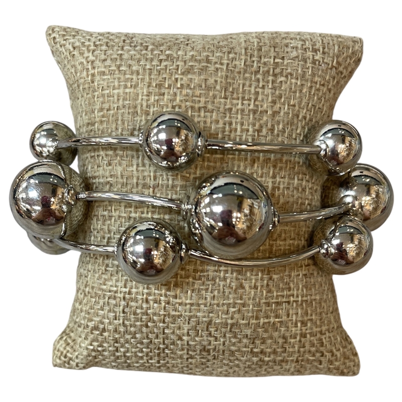 TB9233S SPHERES BEADED 3 PCS SILVER BRACELET SET
