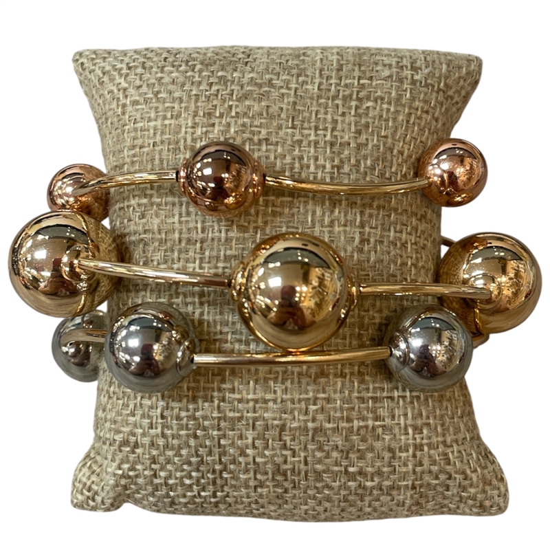TB9233T SPHERES BEADED 3 PCS TRI TONE BRACELET SET