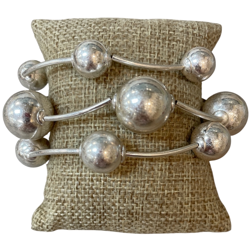 TB9233WS SPHERES BEADED 3 PCS MATTE SILVER BRACELET SET