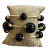 TB9328B BLACK BEADED 3 PC GOLD BRACELET