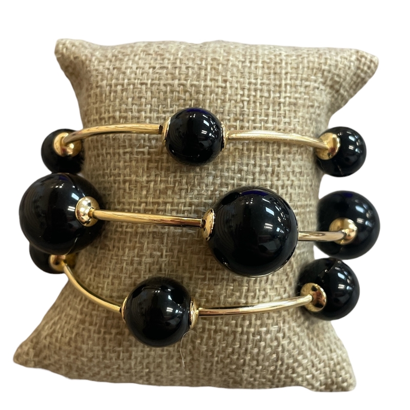 TB9328B BLACK BEADED 3 PC GOLD BRACELET