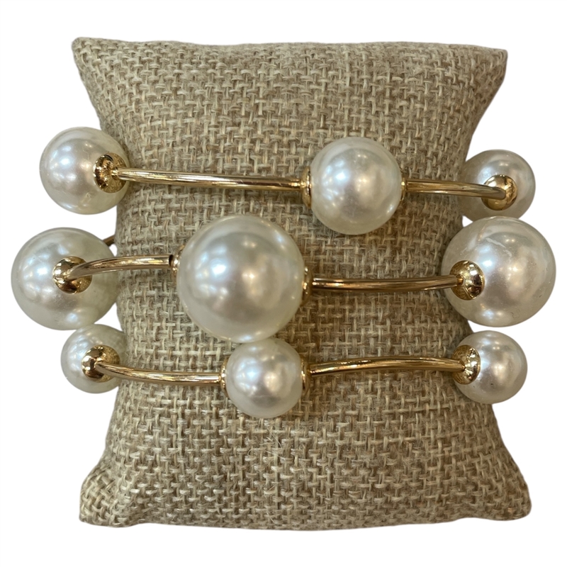 TB9328G PEARL BEADED 3 PCS GOLD BRACELET SET