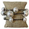 TB9328M PEARL BEADED 3 PCS GUN METAL BRACELET SET