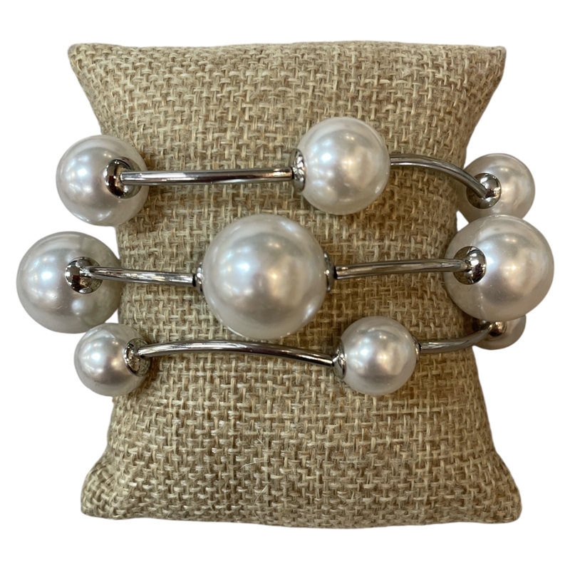 TB9328S PEARL BEADED 3 PCS SILVER BRACELET SET