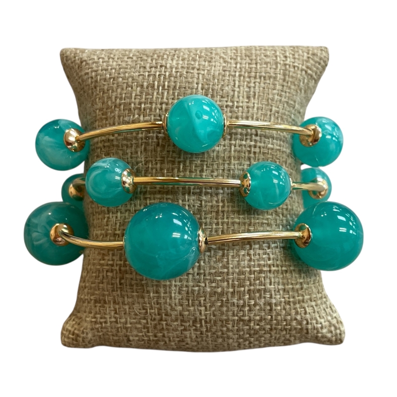 TB9336 GOLD & AQUA ACRYLIC BEADED 3 PCS BRACELET SET