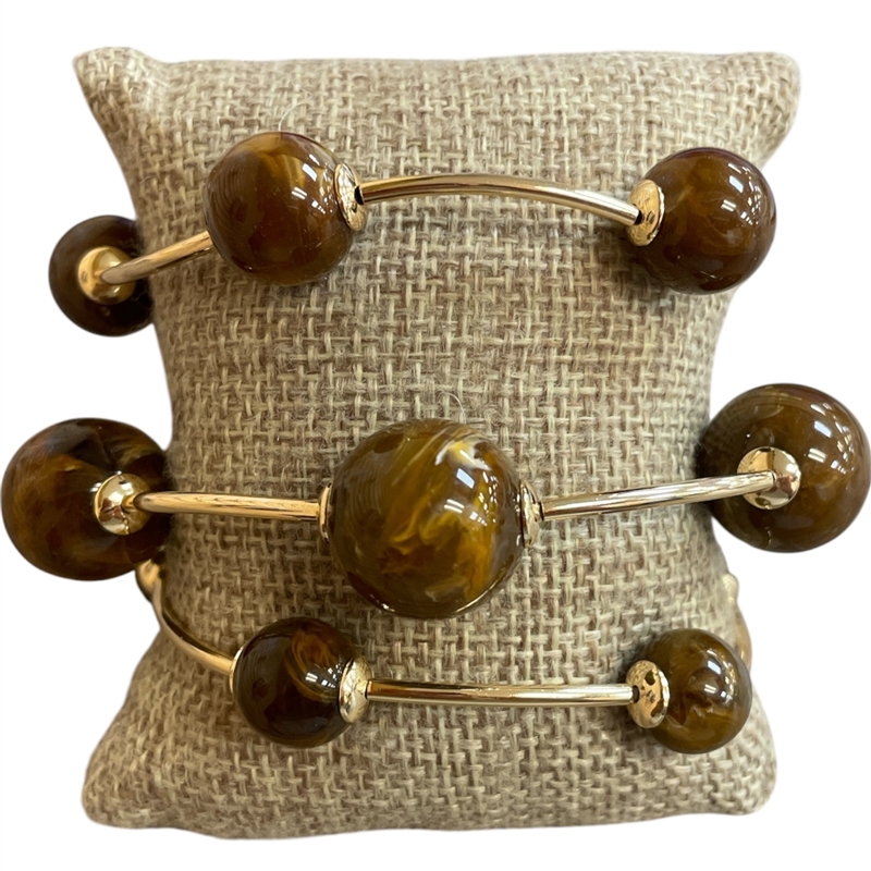 TB9336BR BROWN ACRYLIC BEADED 3 PC BRACELET