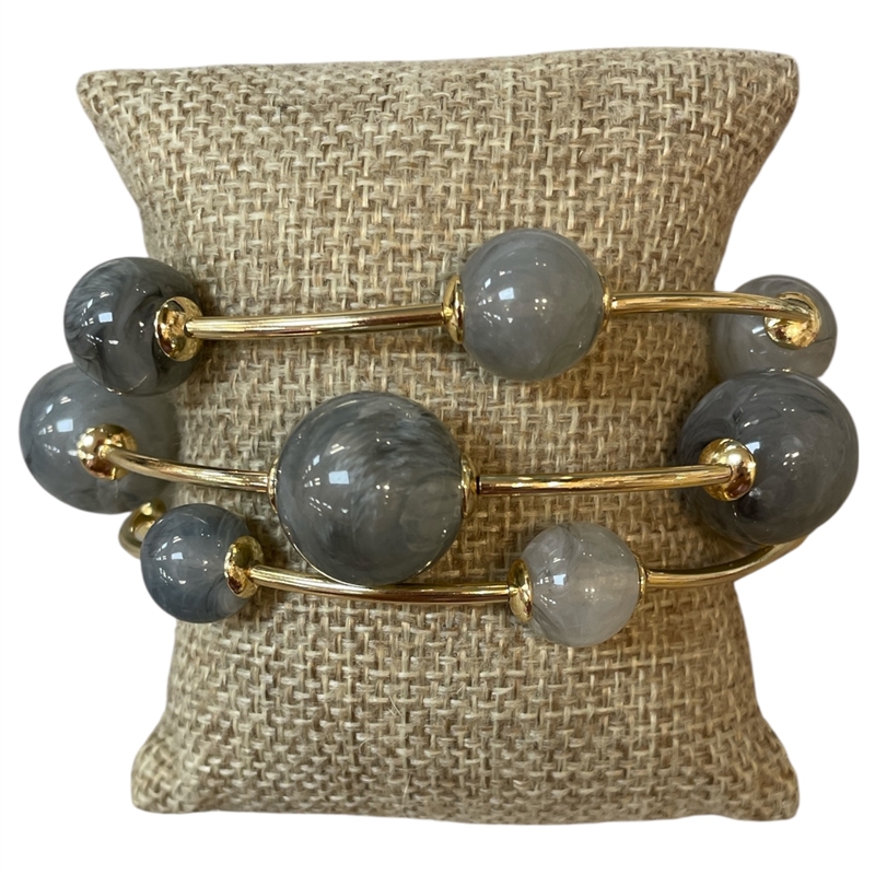 TB9336G GOLD & GRAY ACRYLIC BEADED 3 PCS BRACELET SET