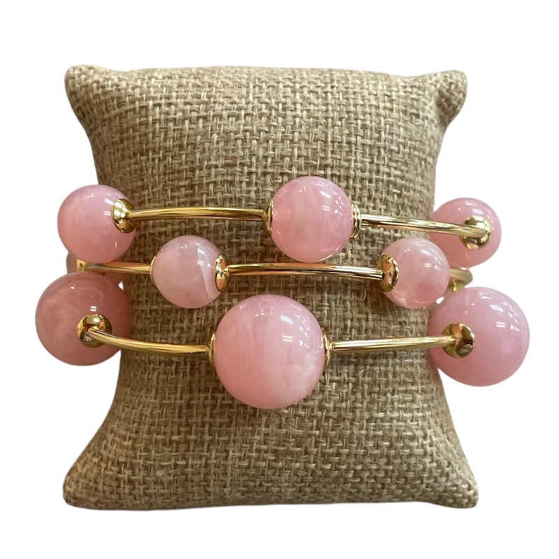 TB9336P GOLD & PINK ACRYLIC BEADED 3 PCS BRACELET SET
