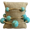 TB9336TQ GOLD & TURQUOISE ACRYLIC BEADED 3 PC BRACELET SET