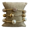 TB9506 GOLD RHINESTONE & PEARL BEADED STRETCH BRACELET SET