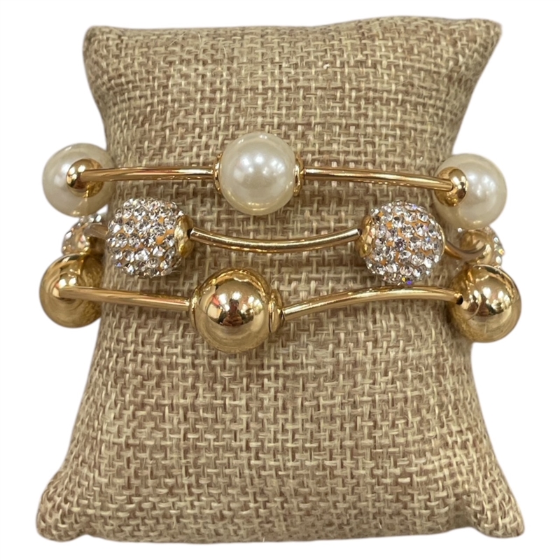 TB9506  PEARL & RHINESTONE BALL 3PCS SET BRACELET