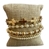 TB9510 GOLD PEARL & CROSS 5 PCS BRACELET SET