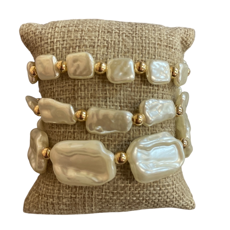 TB9531 SQUARE PEARL BEADED STRETCH BRACELET SET
